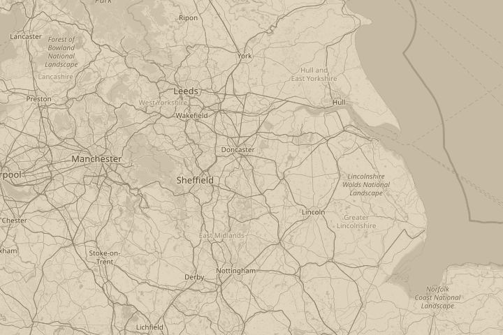 Map of the area around doncaster, with the reported position circled
