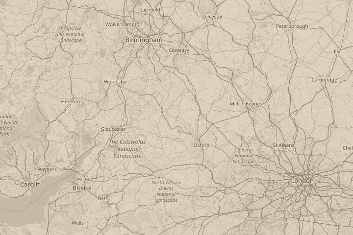 Map of the area around Chipping Norton, with the reported position circled