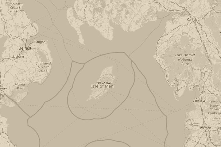 Map of the area around Ramsey, isle of man, uk, centred on the reported position