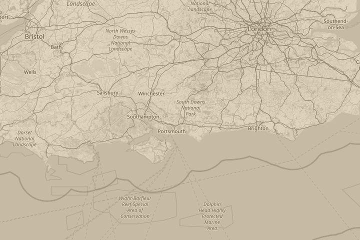 Map of the area around AT HOME, with the reported position circled