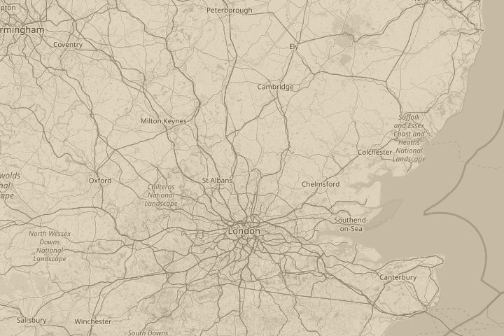 Map of the area around Hertford, UK, with the reported position circled