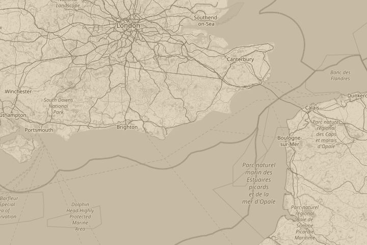 Map of the area around Bexhill on Sea East Sussex, with the reported position circled