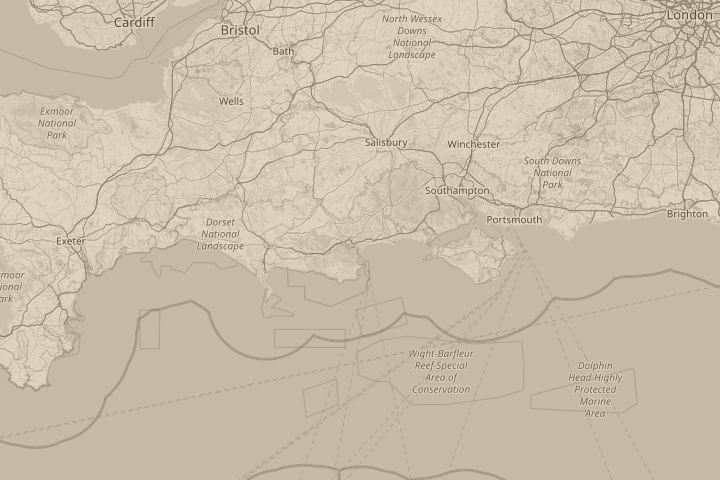 Map of the area around Parkstone, Poole Dorset, with the reported position circled