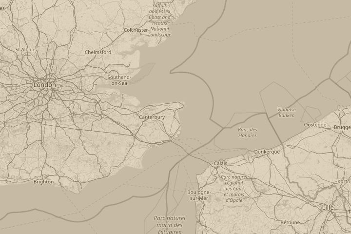 Map of the area around Sandwich, Kent, with the reported position circled