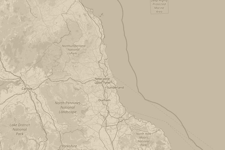 Map of the area around Tynemouth, UK, with the reported position circled