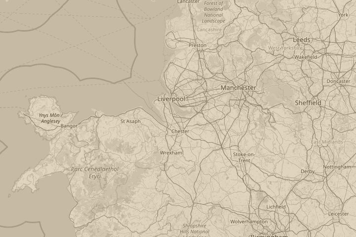 Map of the area around Ellesmere port England Cheshire, with the reported position circled