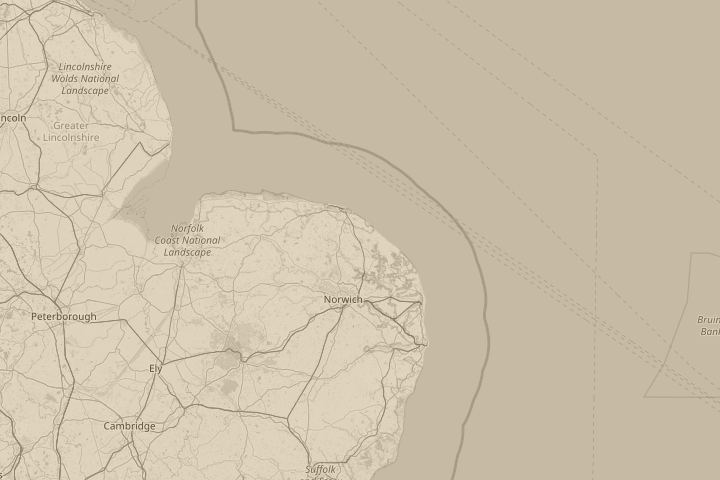 Map of the area around north walsham norfolk england, with the reported position circled