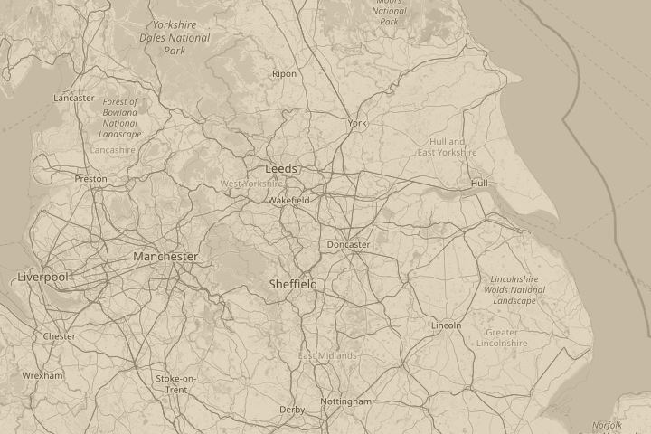 Map of the area around west yorkshire uk, with the reported position circled