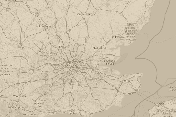 Map of the area around romford,essex, uk, with the reported position circled