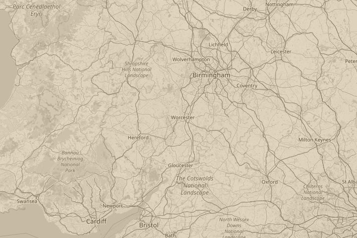 Map of the area around WORCESTER, with the reported position circled