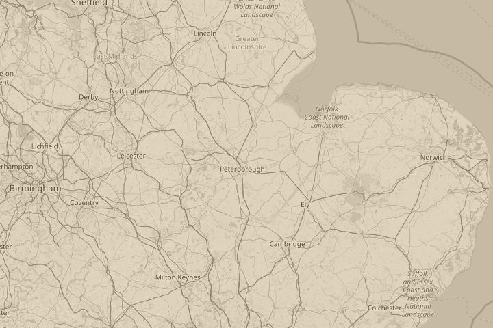 Map of the area around peterborough, cambs, with the reported position circled