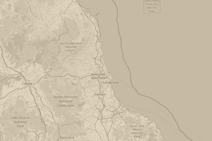 Map of the area around Newcastle Upon Tyne, with the reported position circled