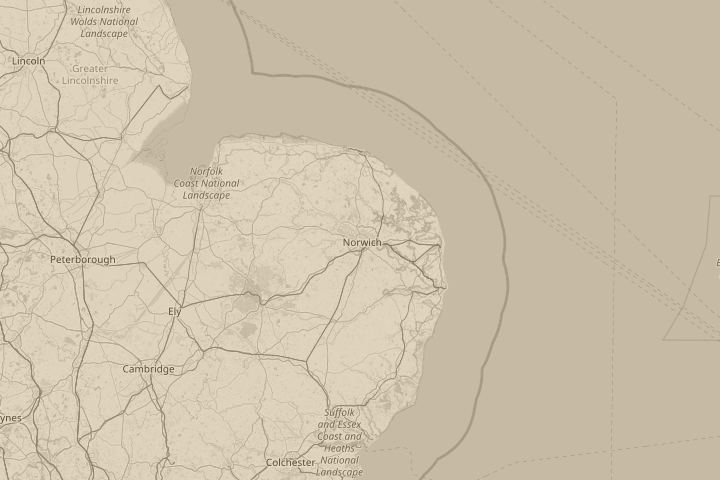 Map of the area around Norwich - mid city, with the reported position circled