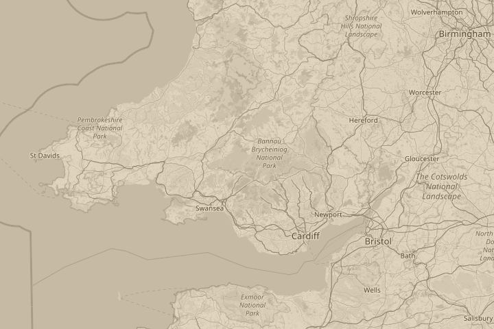 Map of the area around down a road, with the reported position circled