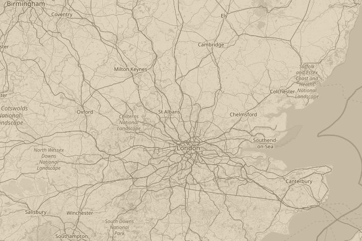 Map of the area around Potters Bar, Hertfordshire, with the reported position circled