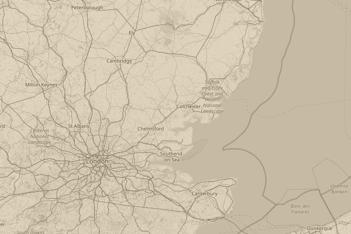 Map of the area around Tiptree,Essex., with the reported position circled