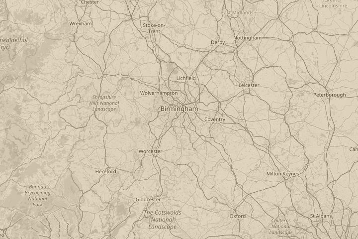 Map of the area around Druids Heath, Birmingham, with the reported position circled