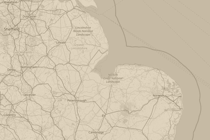 Map of the area around over raf marham bombing range, with the reported position circled