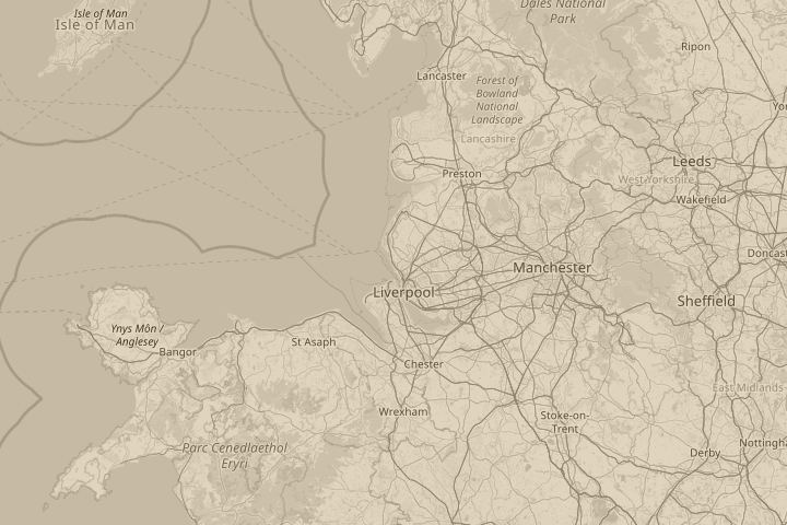Map of the area around Crosby, Liverpool, England, with the reported position circled