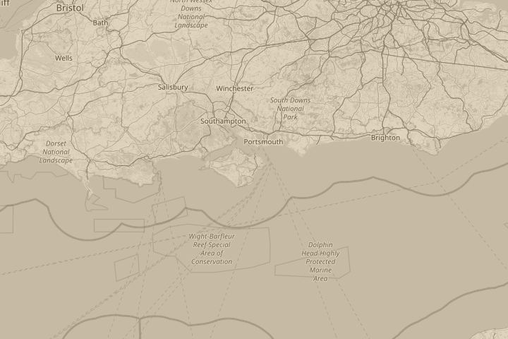 Map of the area around sandown i.o.w, with the reported position circled
