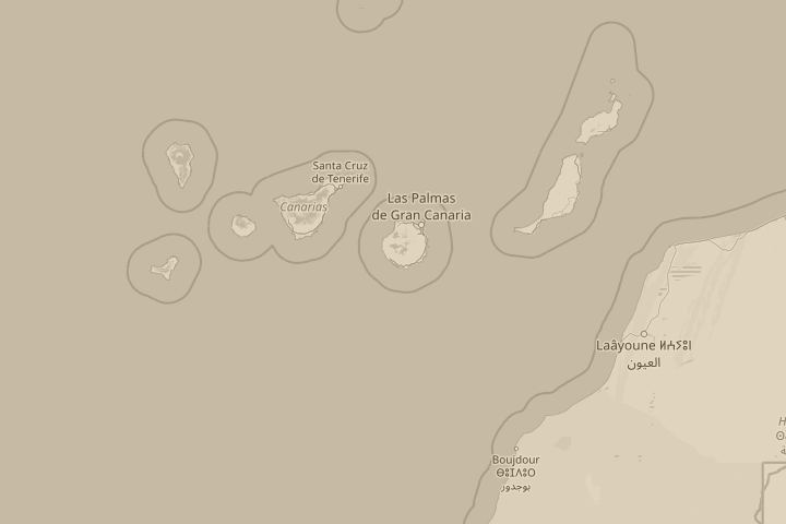 Map of the area around canary islands, with the reported position circled