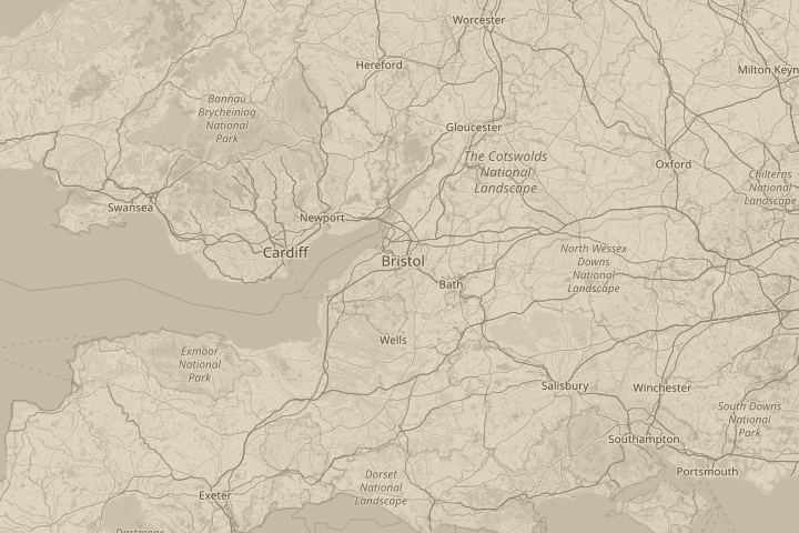 Map of the area around bristol, england, with the reported position circled