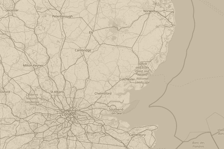 Map of the area around halstead, essex, with the reported position circled