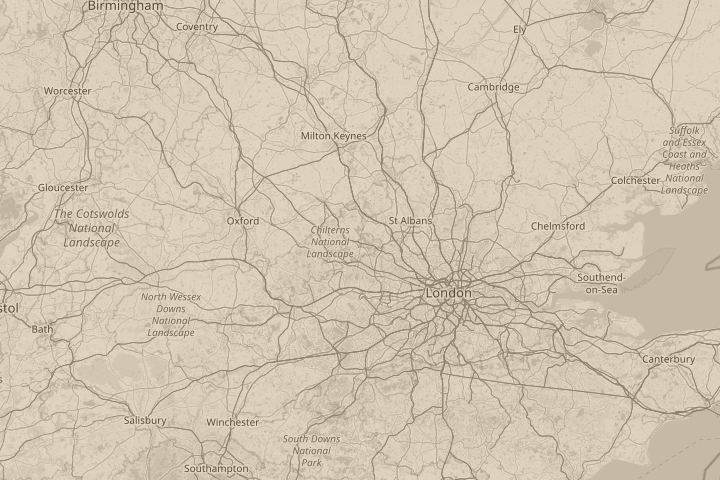 Map of the area around Amersham, Bucks, with the reported position circled