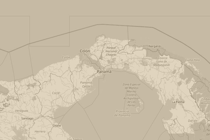 Map of the area around Panama City Panama, with the reported position circled