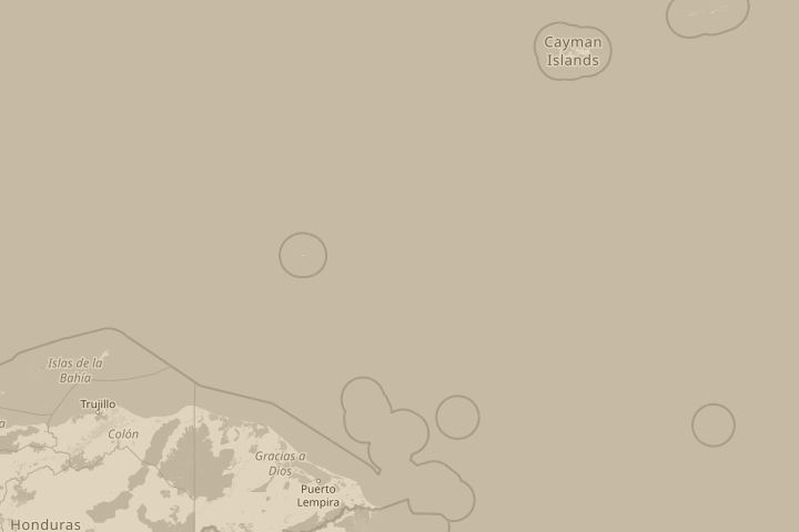 Map of the area around in the western carribean sea, with the reported position circled