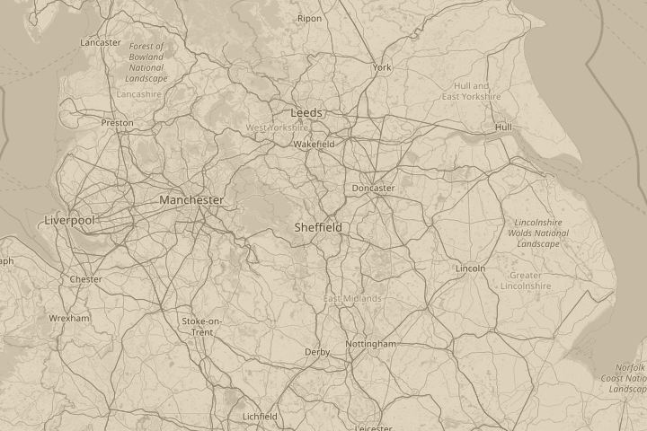 Map of the area around Sheffield, with the reported position circled