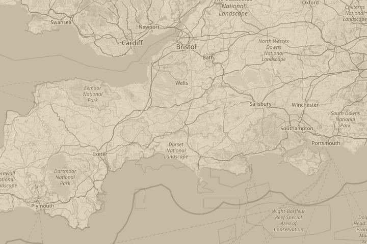 Map of the area around Yeovil, England, with the reported position circled