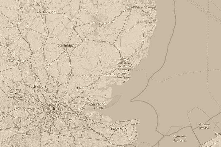 Map of the area around colhester, with the reported position circled