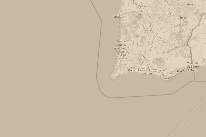 Map of the area around Algarve, Portugal, centred on the reported position