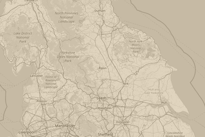 Map of the area around Ripon, North Yorkshire, with the reported position circled