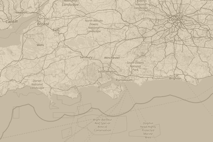 Map of the area around Southampton, with the reported position circled