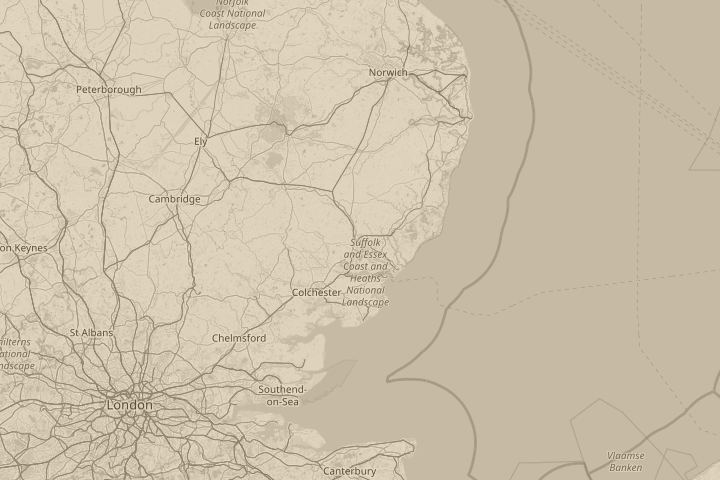 Map of the area around ipswich, with the reported position circled