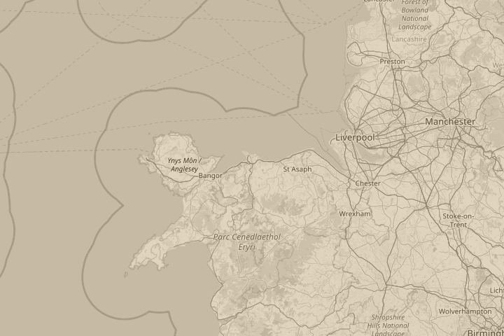 Map of the area around Glan Conwy, N. Wales, UK, with the reported position circled