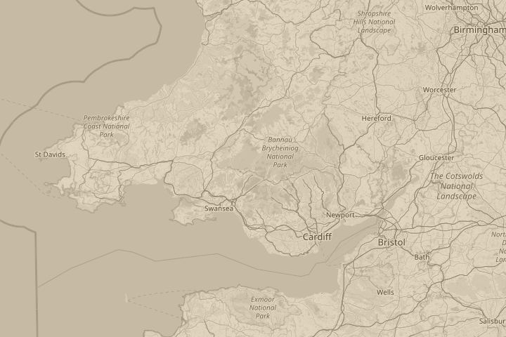 Map of the area around Near Swansea, South Wales UK, with the reported position circled