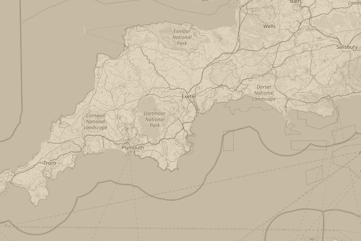 Map of the area around Newton Abbot, Devon, with the reported position circled