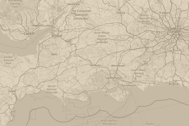Map of the area around Salisbury, with the reported position circled