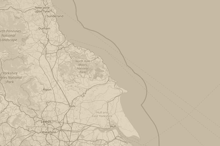 Map of the area around Scarborough, N.Yorks, with the reported position circled