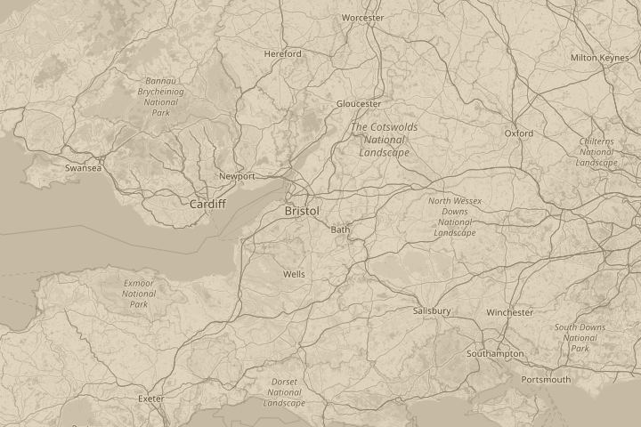 Map of the area around Bristol/england, with the reported position circled