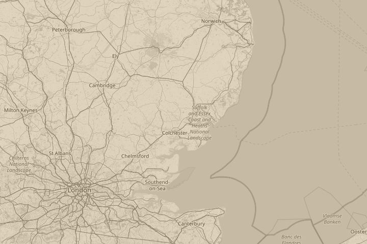 Map of the area around Dedham  Essex, with the reported position circled