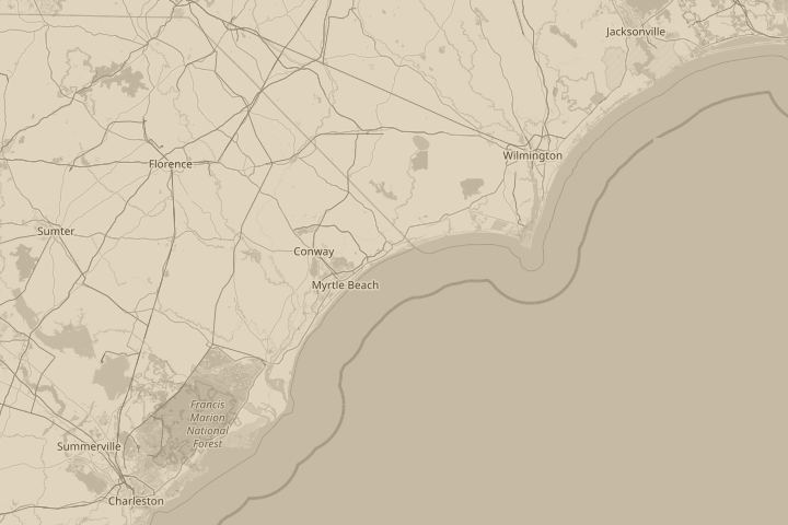 Map of the area around N. Myrtle Beach, with the reported position circled