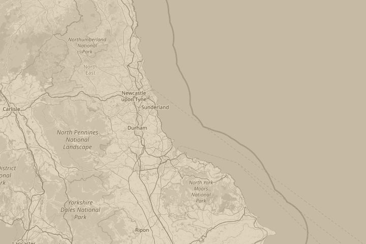 Map of the area around Seaham, County Durham, England, with the reported position circled