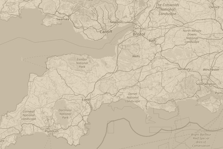 Map of the area around Taunton, with the reported position circled