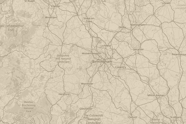Map of the area around Black Country, with the reported position circled