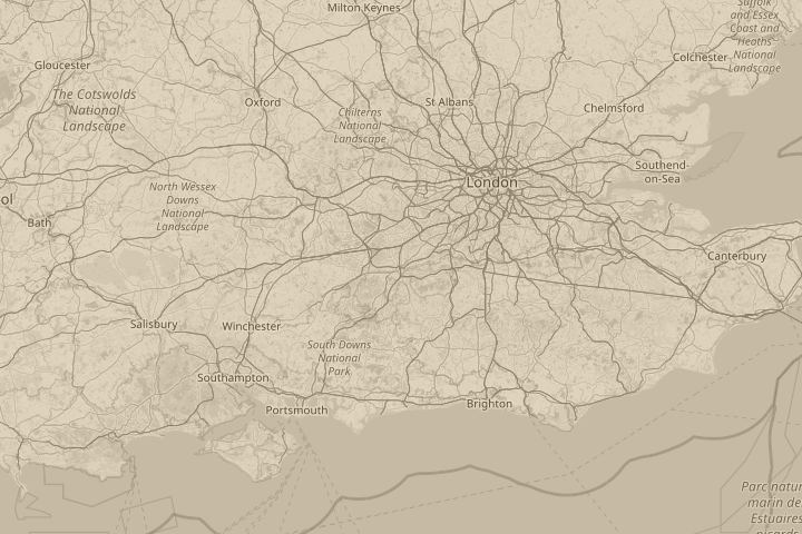 Map of the area around over Guildford, Surrey, UK, with the reported position circled