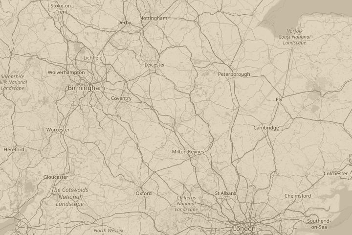 Map of the area around northampton, with the reported position circled